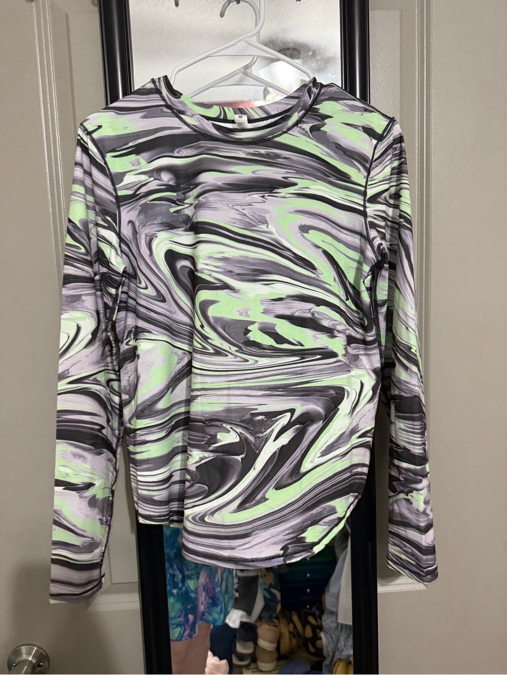 lululemon athletica Long Sleeve Crew Neck Top in Lime Green, Gray, Black